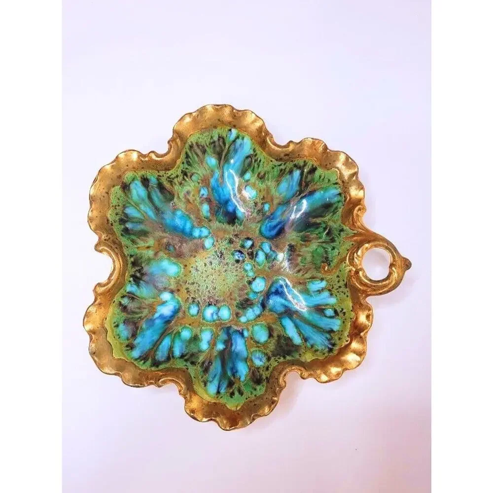 Vintage Trinket Dish Catchall Blue Green Signed Dated Studio Pottery 1973